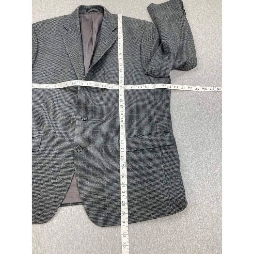 Lauren Ralph Lauren Blazer Mens 44R Houndstooth Silk Wool Blend‎ 2-Button Lined